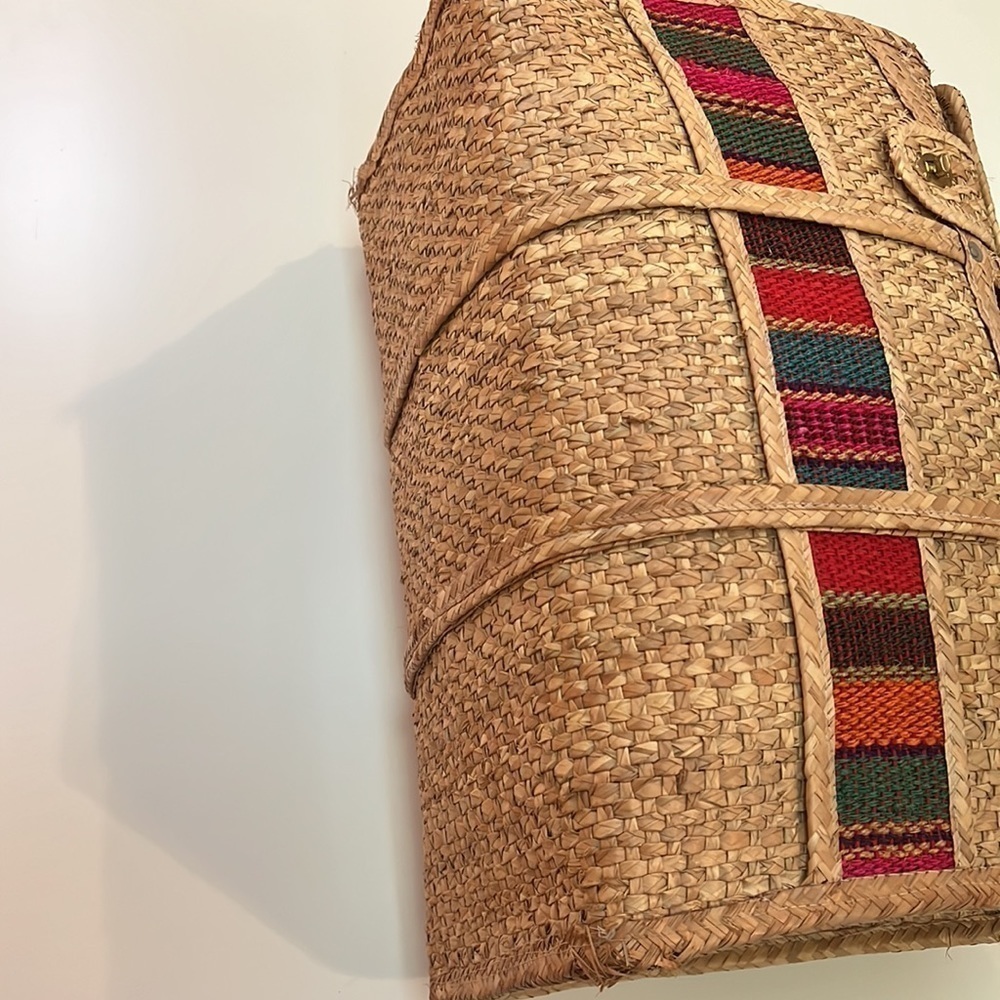 Vintage 1960’s Woven Grasscloth Straw XL Foldover Closure Tote - Picture 4 of 12